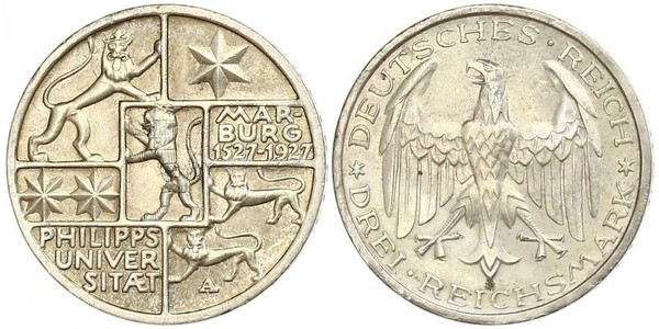 3 Марка / 3 Reichsmark Веймарська республіка (1918-1933) Срібло 