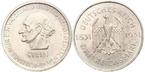 3 Марка / 3 Reichsmark Веймарська республіка (1918-1933) Срібло 