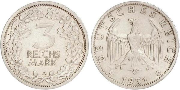 3 Марка / 3 Reichsmark Веймарська республіка (1918-1933) Срібло 