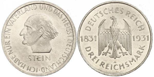 3 Марка / 3 Reichsmark Веймарська республіка (1918-1933) Срібло 