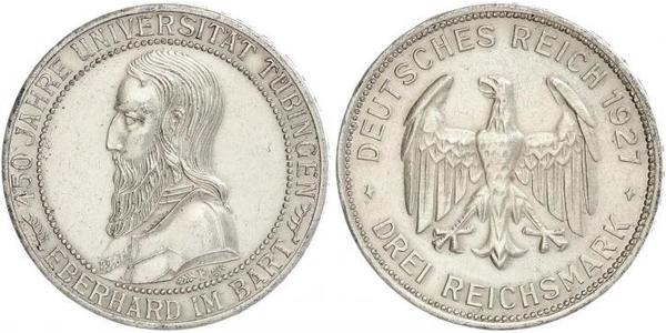 3 Марка / 3 Reichsmark Веймарська республіка (1918-1933) Срібло 