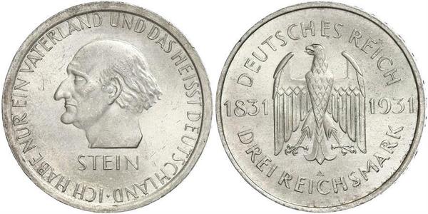 3 Марка / 3 Reichsmark Веймарська республіка (1918-1933) Срібло 