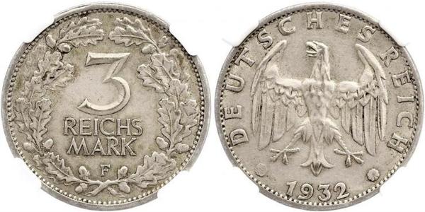 3 Марка / 3 Reichsmark Веймарська республіка (1918-1933) Срібло 