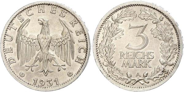 3 Марка / 3 Reichsmark Веймарська республіка (1918-1933) Срібло 