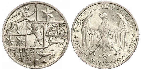 3 Марка / 3 Reichsmark Веймарська республіка (1918-1933) Срібло 