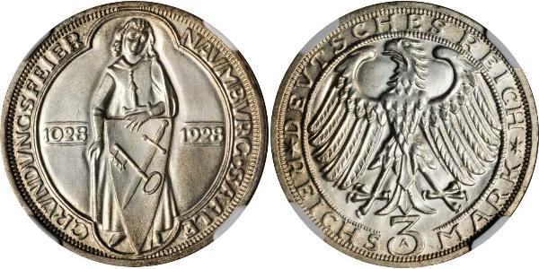 3 Марка / 3 Reichsmark Веймарська республіка (1918-1933) Срібло 