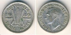 3 Пенни Австралия (1939 - ) Серебро Георг VI (1895-1952)