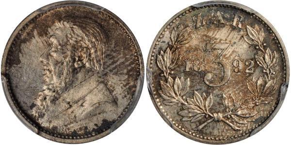 3 Пенни Южно-Африканская Республика Серебро Крюгер, Пауль (1825 - 1904)