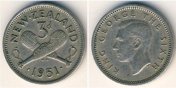 3 Пені Нова Зеландія Нікель/Мідь Георг VI (1895-1952)