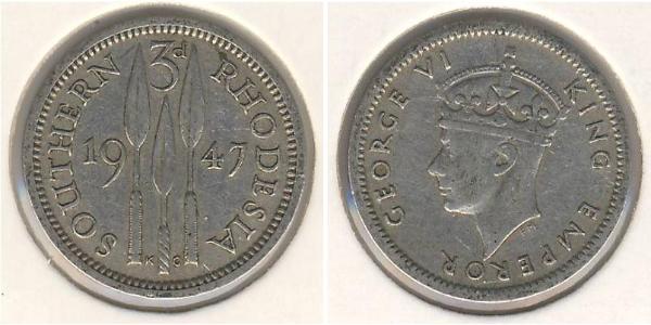 3 Пені Південна Родезія (1923-1980) Нікель/Мідь Георг VI (1895-1952)