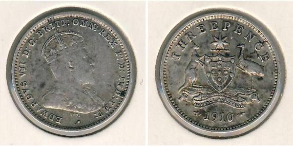 3 Пені Австралія (1788 - 1939) Срібло Едвард VII (1841-1910)