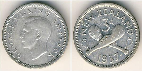 3 Пені Нова Зеландія Срібло Георг VI (1895-1952)