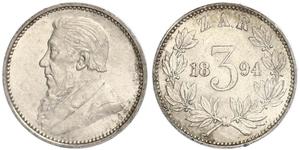 3 Пені Південно-Африканська Республіка Срібло Поль Крюгер (1825 - 1904)