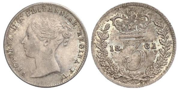 3 Пені Сполучене королівство Великобританії та Ірландії (1801-1922) Срібло Вікторія (1819 - 1901)