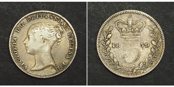 3 Пені Сполучене королівство Великобританії та Ірландії (1801-1922) Срібло Вікторія (1819 - 1901)