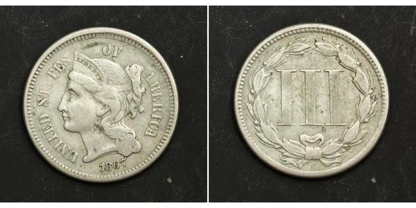 3 Цент США (1776 - ) Никель/Медь 