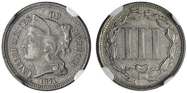 3 Цент США (1776 - ) Никель/Медь 