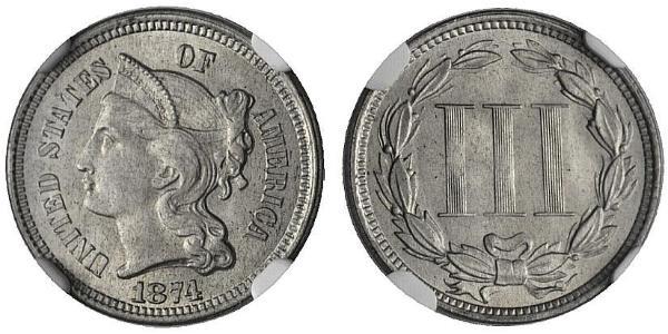 3 Цент США (1776 - ) Нікель/Мідь 