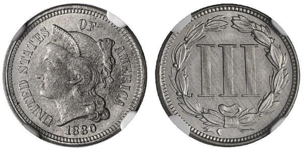3 Цент США (1776 - ) Нікель/Мідь 