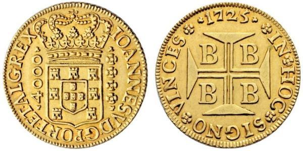 4000 Reis Brasilien Gold Johann V. von Portugal (1689-1750)