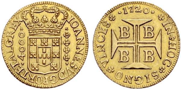 4000 Reis Brésil Or Jean V de Portugal (1689-1750)