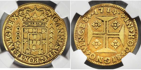 4000 Reis Reino de Portugal (1139-1910) Oro Juan V de Portugal (1689-1750)