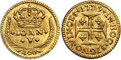 400 Reis Reino de Portugal (1139-1910) Oro Juan V de Portugal (1689-1750)