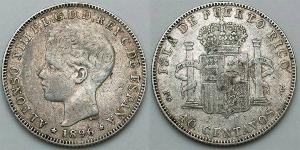 40 Centavo Puerto Rico Plata Alfonso XIII of Spain (1886 - 1941)