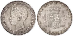 40 Centavo Puerto Rico Plata Alfonso XIII of Spain (1886 - 1941)