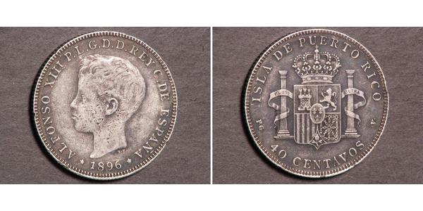 40 Centavo Puerto Rico 銀 阿方索十三世 (1886 - 1941)