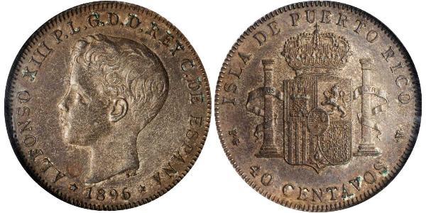 40 Centavo Puerto Rico 銀 阿方索十三世 (1886 - 1941)