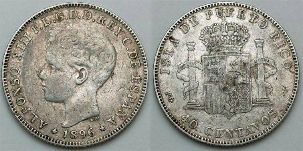 40 Centavo Puerto Rico 銀 阿方索十三世 (1886 - 1941)