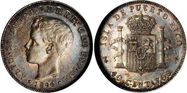 40 Centavo Puerto Rico 銀 阿方索十三世 (1886 - 1941)