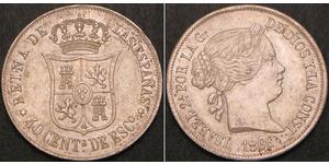 40 Centimo Spagna Argento Isabella II of Spain (1830- 1904)