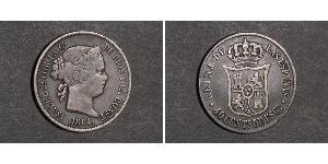 40 Centimo Spagna Argento Isabella II of Spain (1830- 1904)