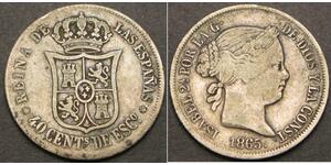 40 Centimo Spagna Argento Isabella II of Spain (1830- 1904)