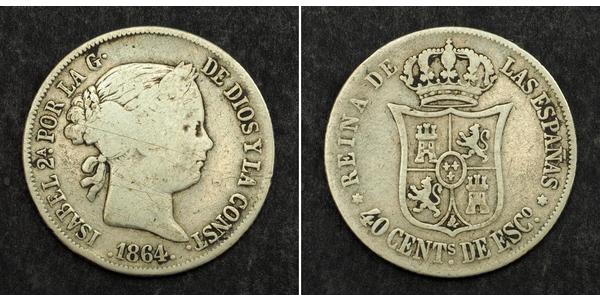 40 Centimo Spagna Argento Isabella II of Spain (1830- 1904)