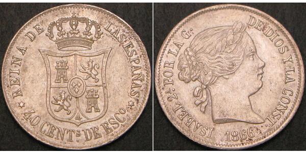 40 Centimo Spagna Argento Isabella II of Spain (1830- 1904)