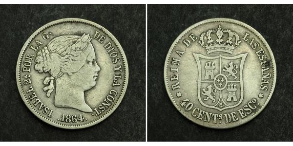 40 Centimo Spagna Argento Isabella II of Spain (1830- 1904)