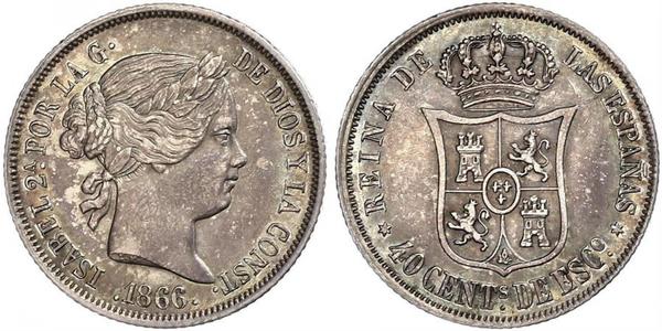 40 Centimo Spagna Argento Isabella II of Spain (1830- 1904)