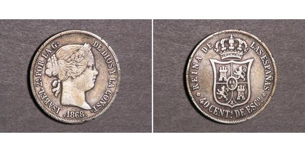 40 Centimo Spagna Argento Isabella II of Spain (1830- 1904)
