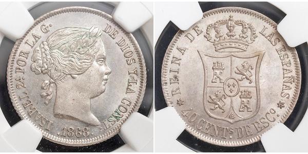 40 Centimo Spagna Argento Isabella II of Spain (1830- 1904)