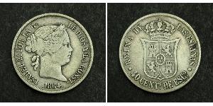 40 Centimo España Plata Isabella II of Spain (1830- 1904)