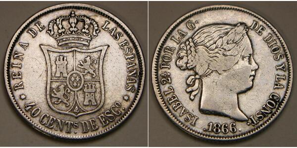 40 Centimo España Plata Isabella II of Spain (1830- 1904)