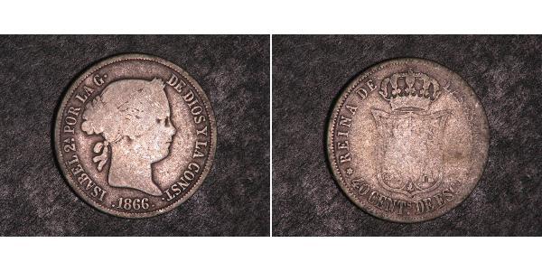 40 Centimo España Plata Isabella II of Spain (1830- 1904)