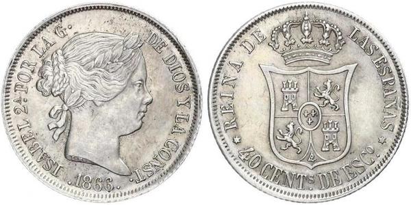 40 Centimo Spanien Silber Isabella II of Spain (1830- 1904)