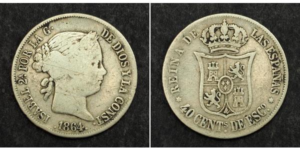 40 Centimo Spain Silver Isabella II of Spain (1830- 1904)