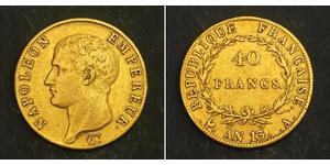 40 Franc Erstes Kaiserreich (1804-1814) Gold Napoleon Bonaparte(1769 - 1821)