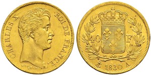 40 Franc Kingdom of France (1815-1830) Gold Charles X of France (1757-1836)