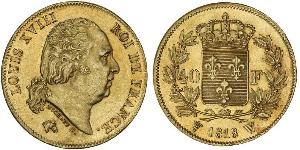 40 Franc Kingdom of France (1815-1830) Gold Louis XVIII of France (1755-1824)